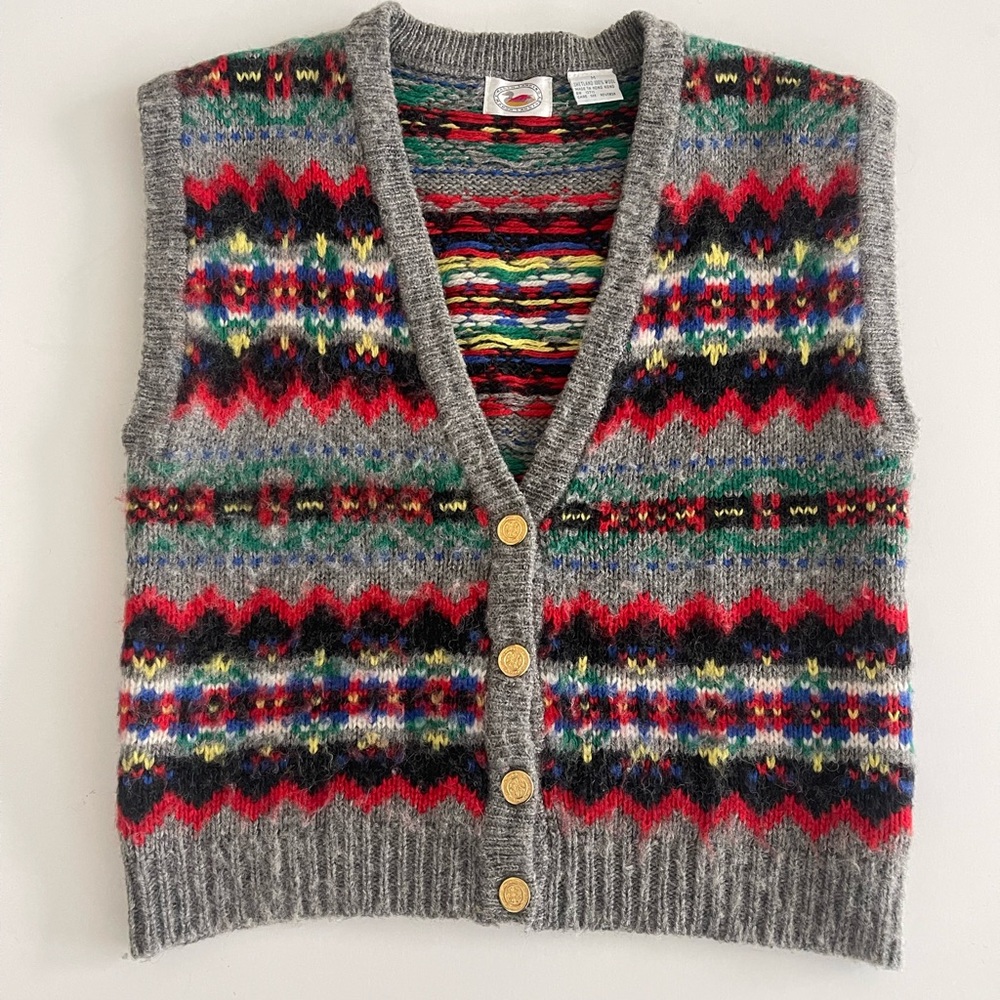 Marsh Landing Gray Multicolor Fair Isle Wool Vest